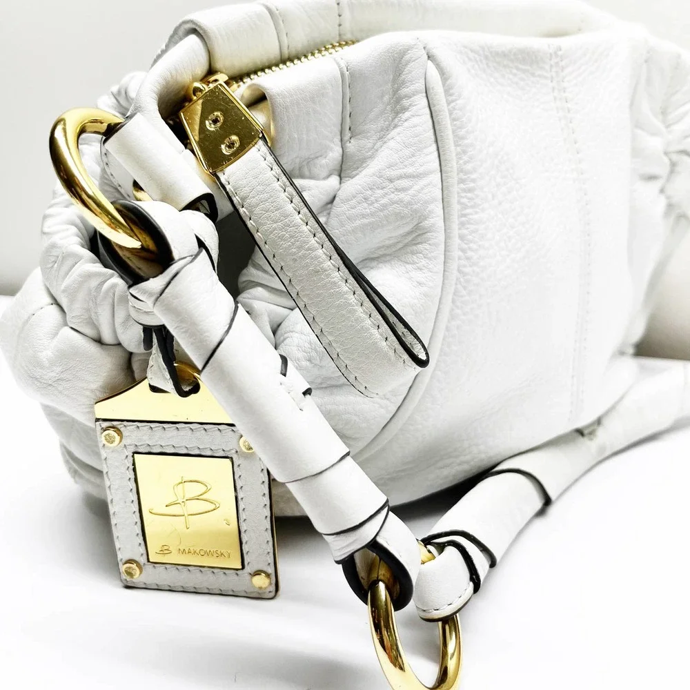 B. Makowsky White Leather Satchel Handbag - Picture 6 of 11